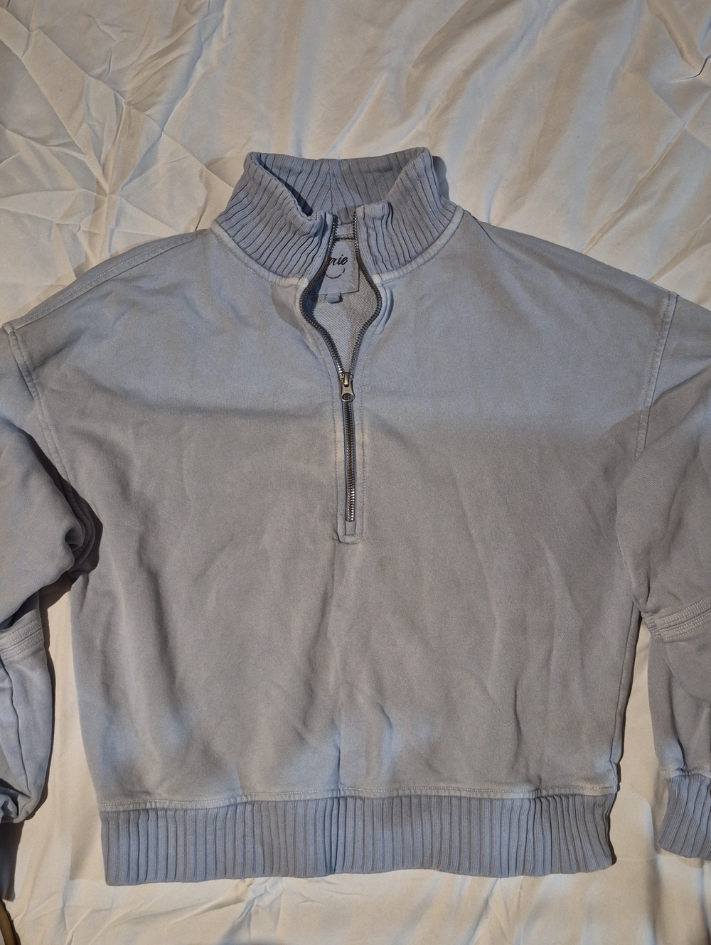 aerie Light Blue Half-Zip Ribbed Mock Neck Sweater